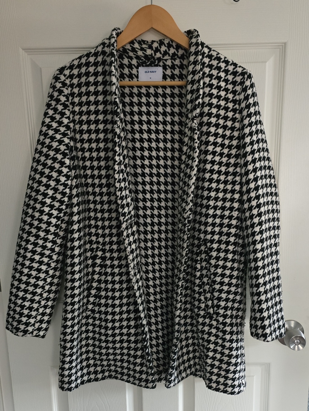 Old Navy Black & White Houndstooth Open Front Jacket With Pockets Size Medium